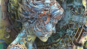 Profile of woman's head with artificial intelligence